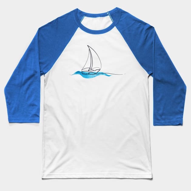 Hydro Flask sticker - ocean blue watercolor wave and sailboat | Line art Baseball T-Shirt by Vane22april